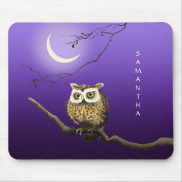 Monogram Owl Night Moonlight Deep Blue Mousepad