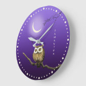 Monogram Owl Night Moonlight Deep Blue Wall Clock Große Wanduhr (Winkel)