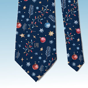 Monogram, Oxford Blue Stars & Holiday Lights Krawatte