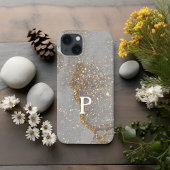 Monogram P Elegant Gray Marble Rose Gold Glitzer Case-Mate iPhone Hülle