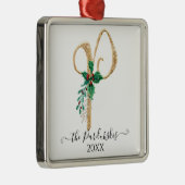 Monogram P Glitzer Gold Christmas Holly Foliage Ornament Aus Metall (Rechts)
