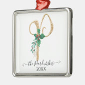 Monogram P Glitzer Gold Christmas Holly Foliage Ornament Aus Metall (Links)