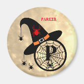 Monogram P Halloween Sky Hexenspinnen Name Magnet (Vorne)