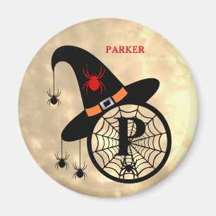 Monogram P Halloween Sky Hexenspinnen Name Magnet
