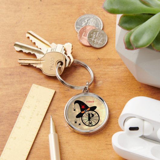 Monogram P Halloween Sky Hexenspinnen Name Schlüsselanhänger (Schreibtisch)