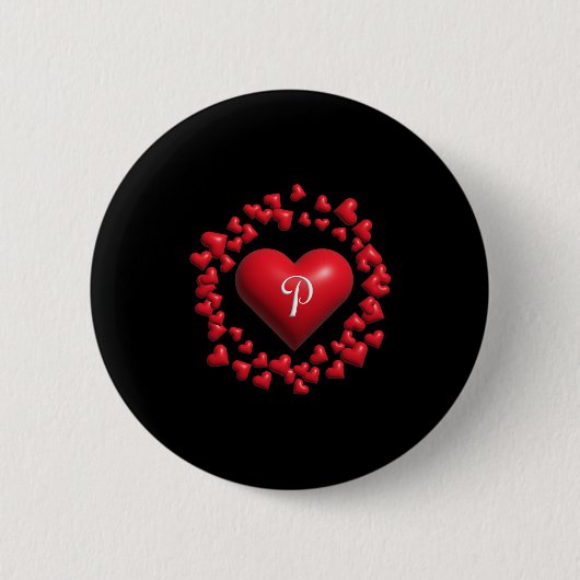 Monogram P - Heart Wreath Shape Design V2 Premium Button (Vorderseite)