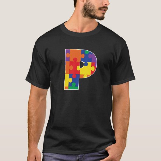 Monogram P in Multi Color Puzzle Pieces T-Shirt (Vorderseite)