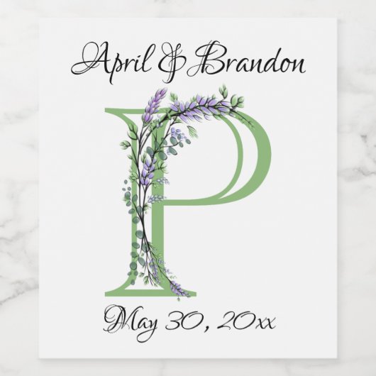 Monogram P Lavendel Eucalyptus Weinetikett (Einzelnes Label)