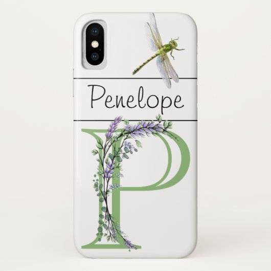 Monogram P Lavender Eucalyptus mit Dragonfly Case-Mate iPhone Hülle (Rückseite)