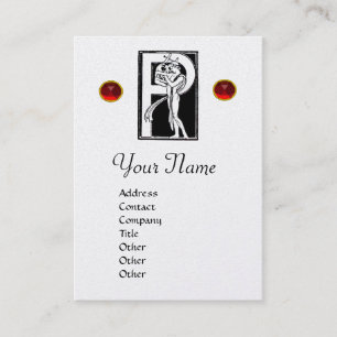 MONOGRAM P PLETTER, ROT RUBY, Schwarz-weiße Perle Visitenkarte