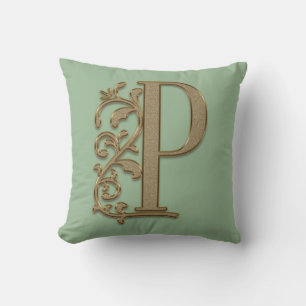 Monogram P Sage Green, Familie, Hochzeit zum Gebur Kissen