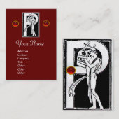 MONOGRAM P-SCHREIBEN ANTIQUE Schwarz-weiß rot Visitenkarte (Vorne/Hinten)