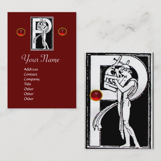 MONOGRAM P-SCHREIBEN ANTIQUE Schwarz-weiß rot Visitenkarte (Vorne/Hinten)