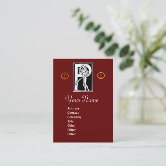 MONOGRAM P-SCHREIBEN ANTIQUE Schwarz-weiß rot Visitenkarte (Stehend Vorderseite)