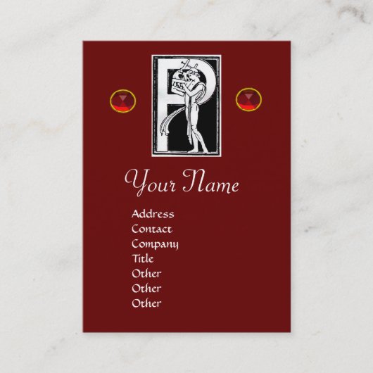 MONOGRAM P-SCHREIBEN ANTIQUE Schwarz-weiß rot Visitenkarte (Vorderseite)