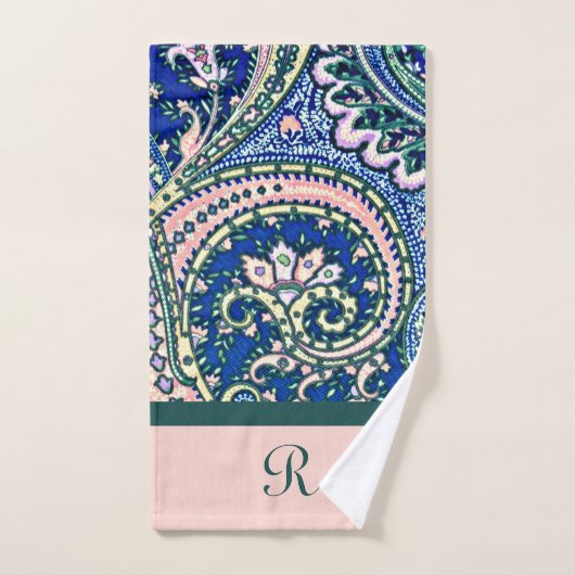Monogram Paisley Blue Sage Green Light Blink Pink Badhandtuch Set (Handtuch)