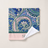 Monogram Paisley Blue Sage Green Light Blink Pink Badhandtuch Set (Waschlappen)