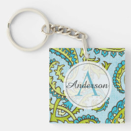 Monogram Paisley Colorful Aqua Boho Trendy Chic Schlüsselanhänger