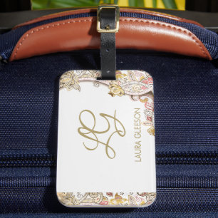 Monogram Paisley Gold Ruby Luxury Elegantes Script Gepäckanhänger