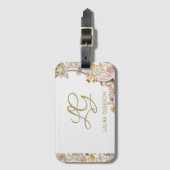 Monogram Paisley Gold Ruby Luxury Elegantes Script Gepäckanhänger (Vorderseite Vertikal)