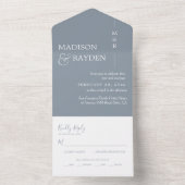 Monogram Pale Blau-Weiß-Hochzeit All In One Einladung (Innen Boden)