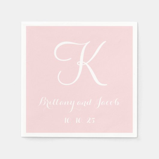 Monogram Pale Pink Classy Wedding Paper Napkins Serviette (Vorderseite)
