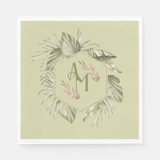 Monogram Palm Leaf Greenery 2 Serviette (Vorderseite)