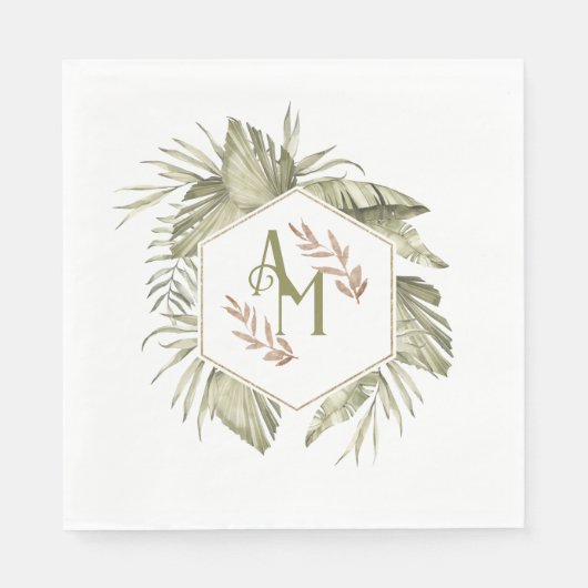 Monogram Palm Leaf Greenery Serviette (Vorderseite)