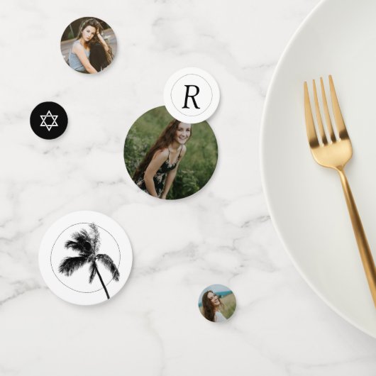 Monogram Palm Tree Bat Mitzvah Foto Confetti Konfetti (Gruppe)
