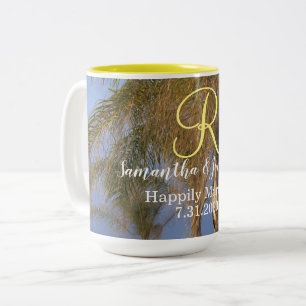 Monogram Palm Trees Hochzeitsstipps-Tasse Zweifarbige Tasse