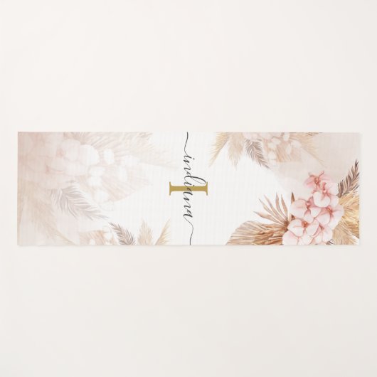 Monogram Pampas Grass Script Name Terracotta Yogamatte (Vorderseite (Horizontal))