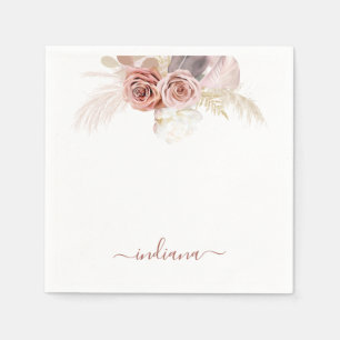 Monogram Pampas Grass Terracotta Floral Custom Serviette