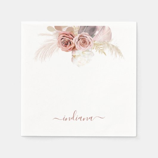 Monogram Pampas Grass Terracotta Floral Custom Serviette (Vorderseite)