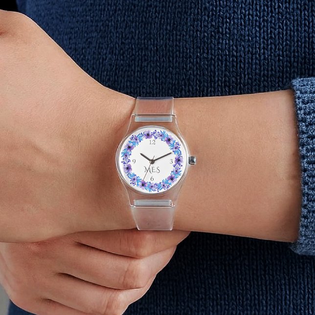 Monogram, Pansies Purple and Blue Clear Silicone Armbanduhr (Von Creator hochgeladen)