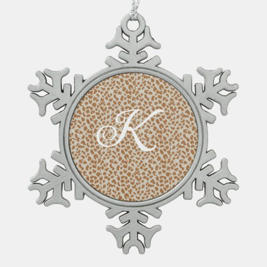 Monogram panther skin light brown pattern name let schneeflocken Zinn-Ornament (Vorderseite)