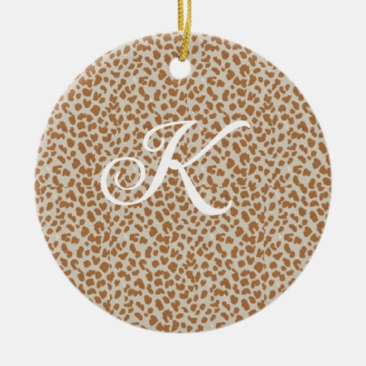 Monogram-Pantherhaut hellbraunes Muster Name Buchs Keramik Ornament (Vorne)