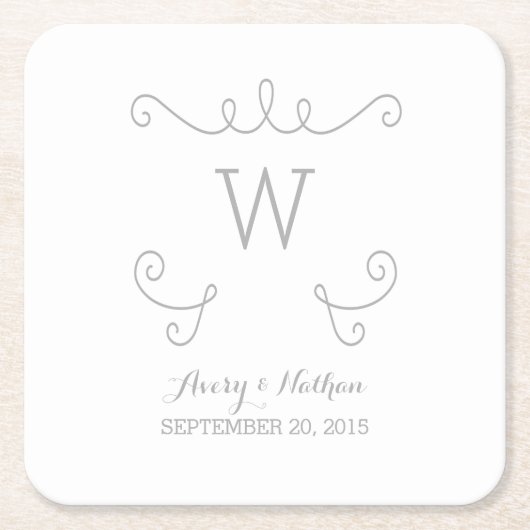 Monogram Paper-Untersetzer mit grauem Whimsical Ge Rechteckiger Pappuntersetzer (Vorderseite)
