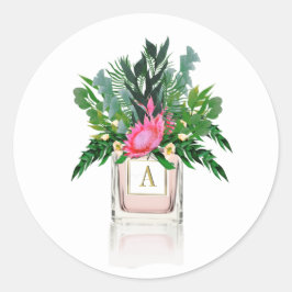 Monogram Parfüm Flasche Protea Blume Elegant Runder Aufkleber
