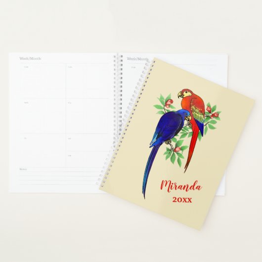 Monogram Parrots Blue Red Blume Beige Planner Planer (Anzeige)