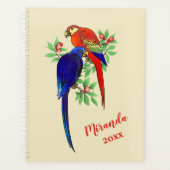 Monogram Parrots Blue Red Blume Beige Planner Planer (Vorderseite)