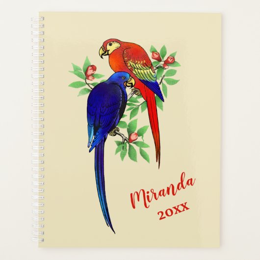 Monogram Parrots Blue Red Blume Beige Planner Planer (Vorderseite)
