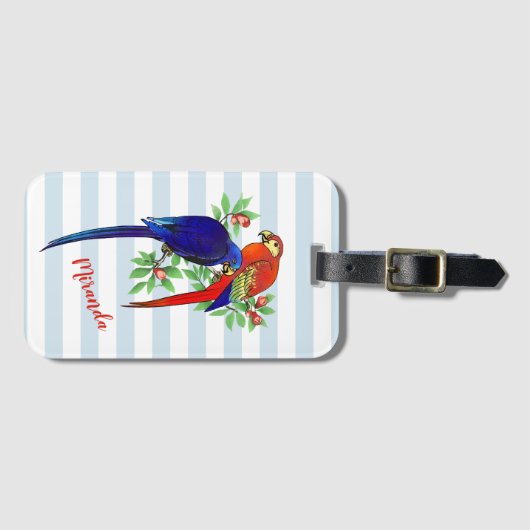 Monogram Parrots Blue Red Blume Gepäckmarke Gepäckanhänger (Vorderseite (Horizontal))