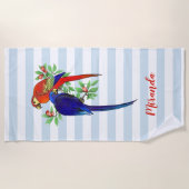 Monogram Parrots Blue Red Blume Strandtuch (Vorderseite)