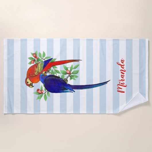 Monogram Parrots Blue Red Blume Strandtuch (Vorderseite)