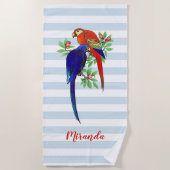 Monogram Parrots Blue Red Blume Strandtuch (Vorderseite)