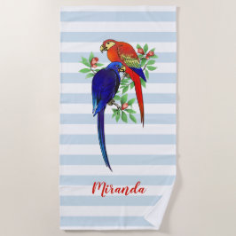 Monogram Parrots Blue Red Blume Strandtuch