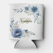 Monogram Party Dusty Blue Watercolor Blume Silver Dosenkühler (Vorderseite)