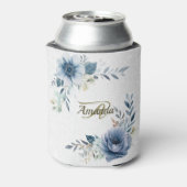 Monogram Party Dusty Blue Watercolor Blume Silver Dosenkühler (Kanne Rückseite)