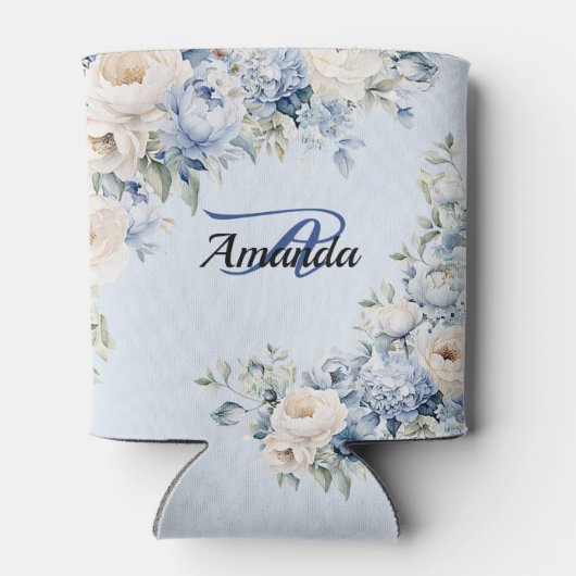 Monogram Party Dusty Blue Watercolor Elfenbeinfarb Dosenkühler (Rückseite)
