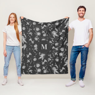 Monogram Passion Blume Dunkelgrau Fleecedecke